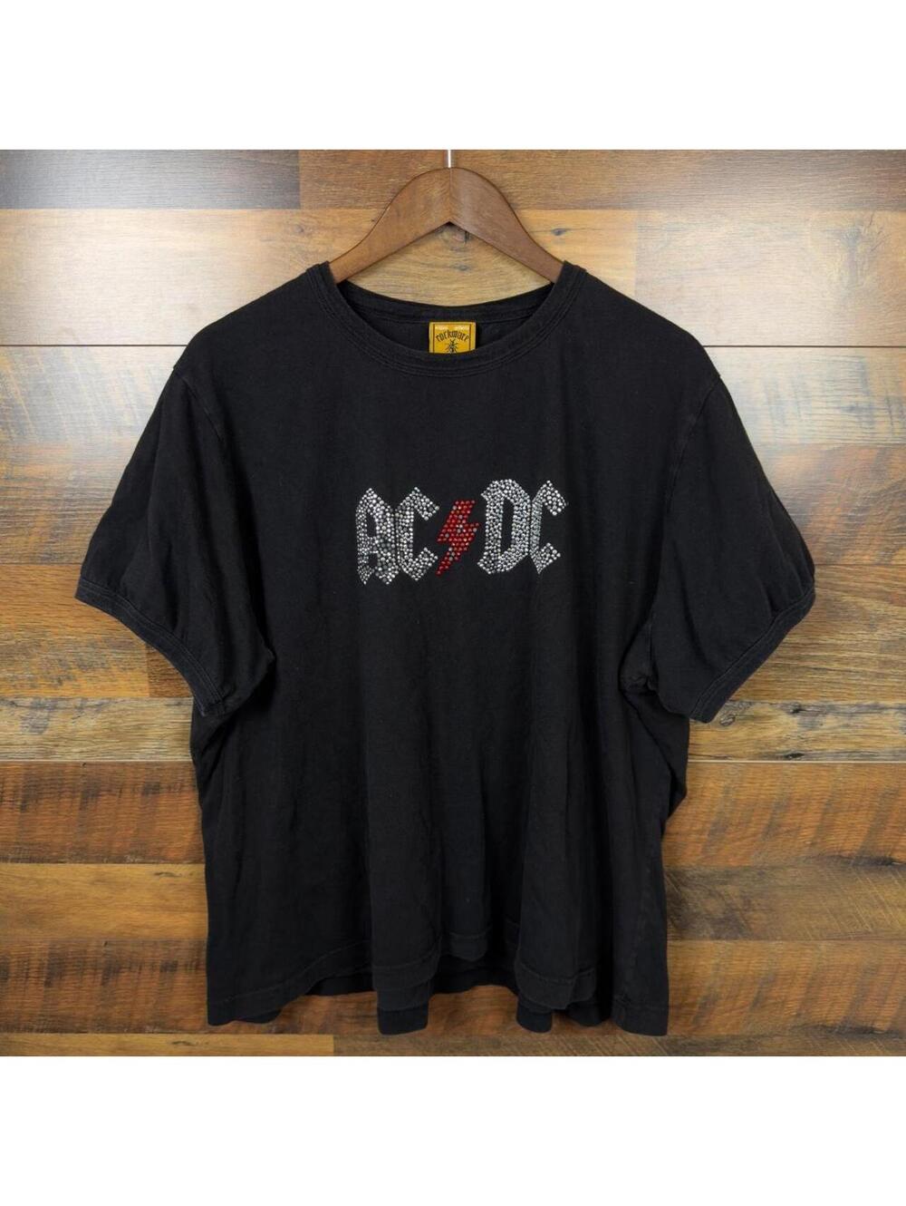 Y2K Rockware AC/DC Band T-Shirt Jeweled Rhinestone Logo Women’s 2XL